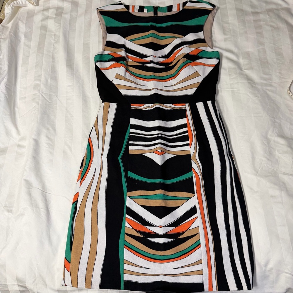INC 4C Sleeveless Lined Sz 4 Retro Mini Dress Work Career Multi Color Striped